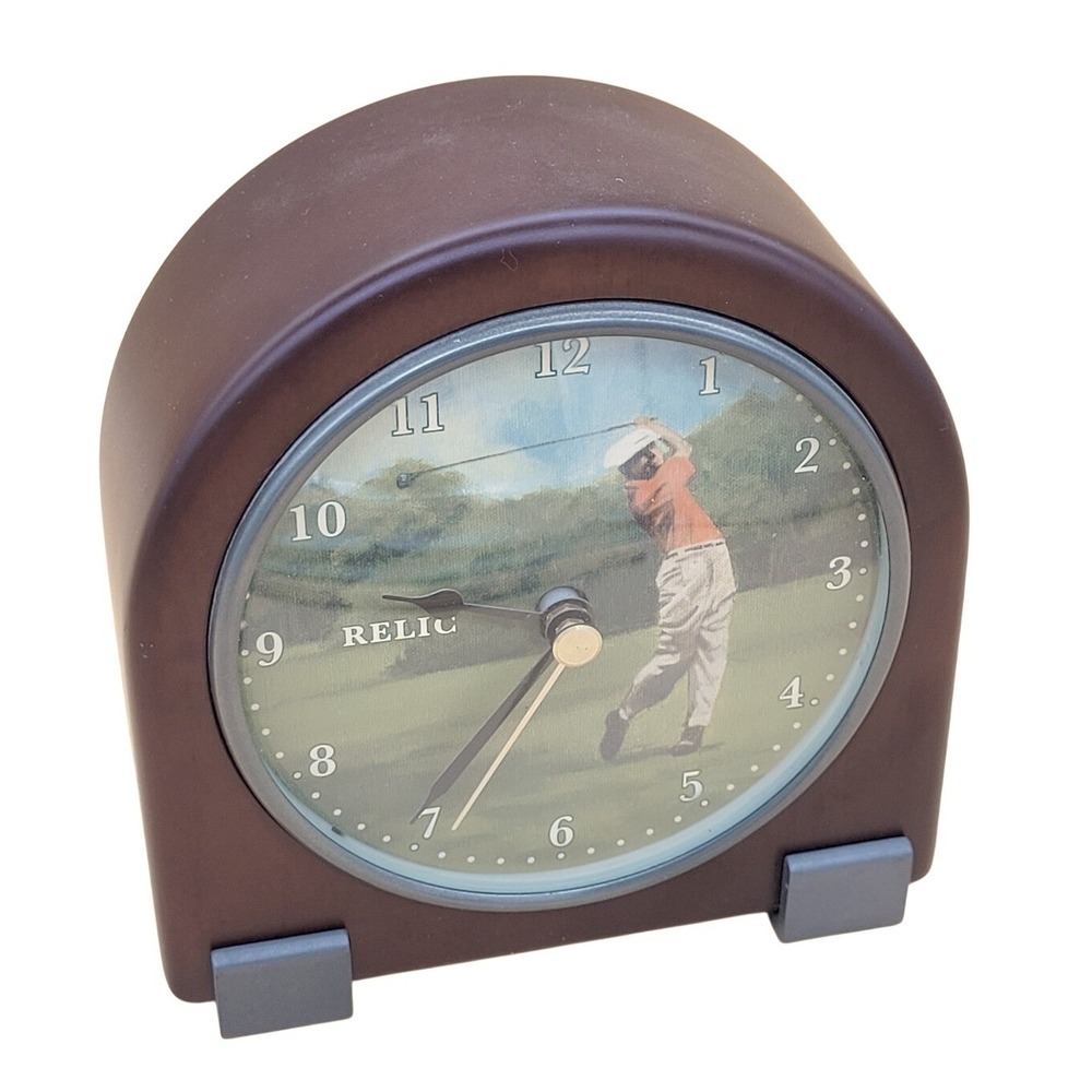 Relic‎ Wooden Desk Mantle Clock Golf Player WORKS Battery Operated